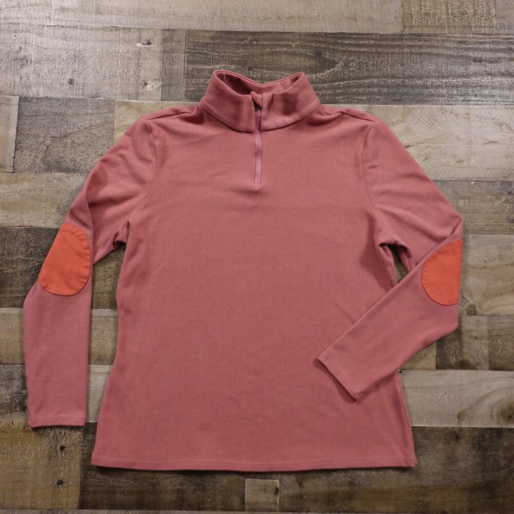 HKM Equestrian Quarter-Zip Pullover Women's L Dusty Rose Pink w/ Coral Elbows‎